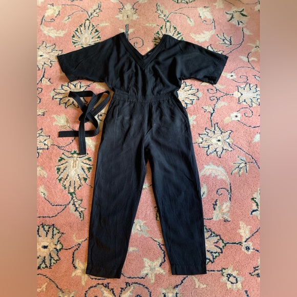 Madewell Pants - Madewell Black Linen Blend V Neck Jumpsuit Size 2